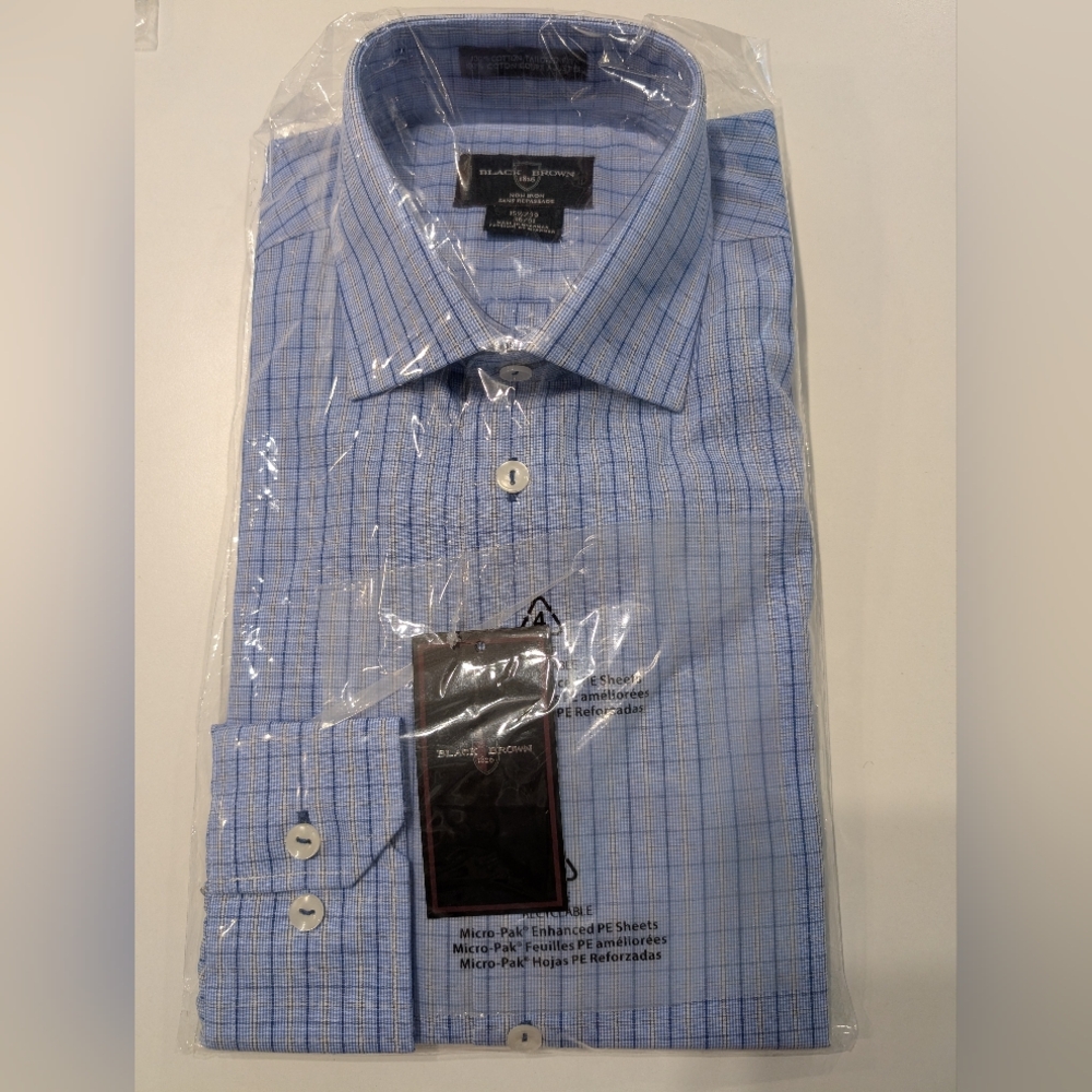 Black Brown 1826 Men's Blue Checkered Dress Shirt